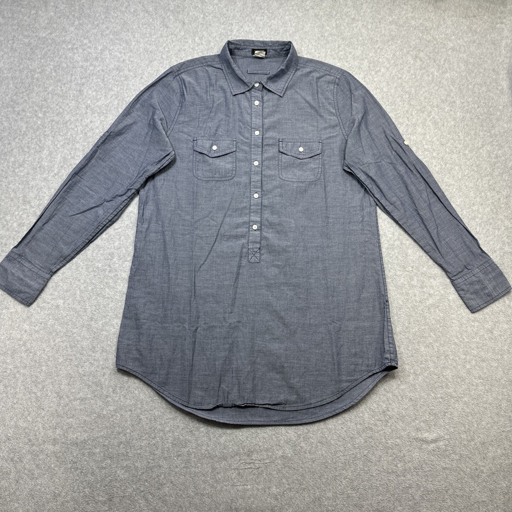 J Crew Chambray Popover Tunic Women Small Blue Lightweight Boho Casual Roll Tab